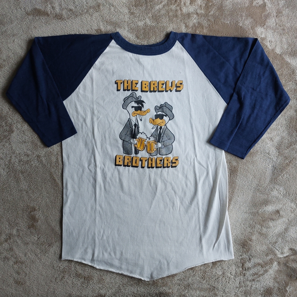 Vtg 80s Bantams The Brews Brothers Men's Blue Raglan 3/4 Sleeve Shirt | S
